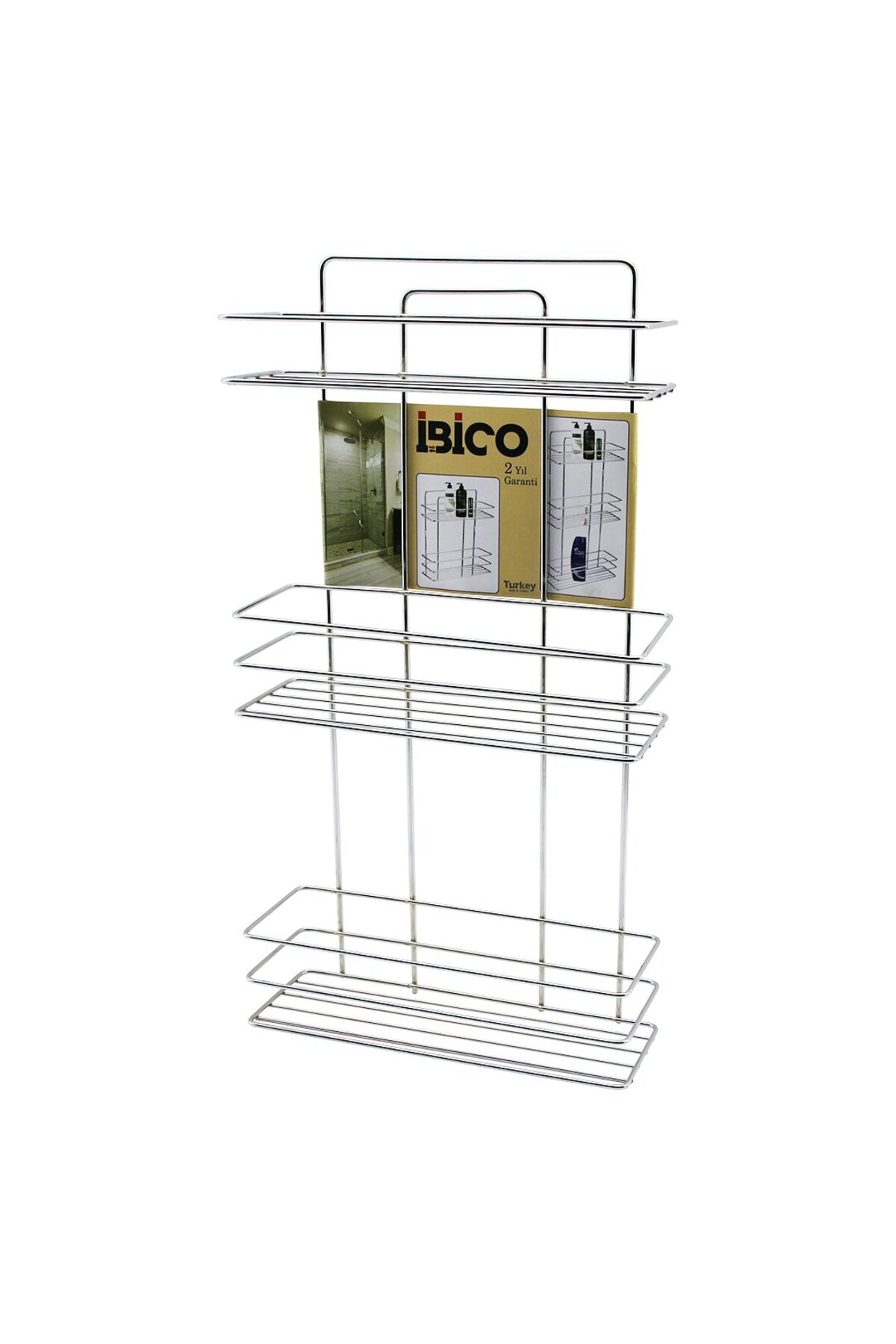 Ok Aksesuar 3 Katli - Dikdörtgen Krom Metal Banyo Köşelik - Duşkabin Raf - Şa