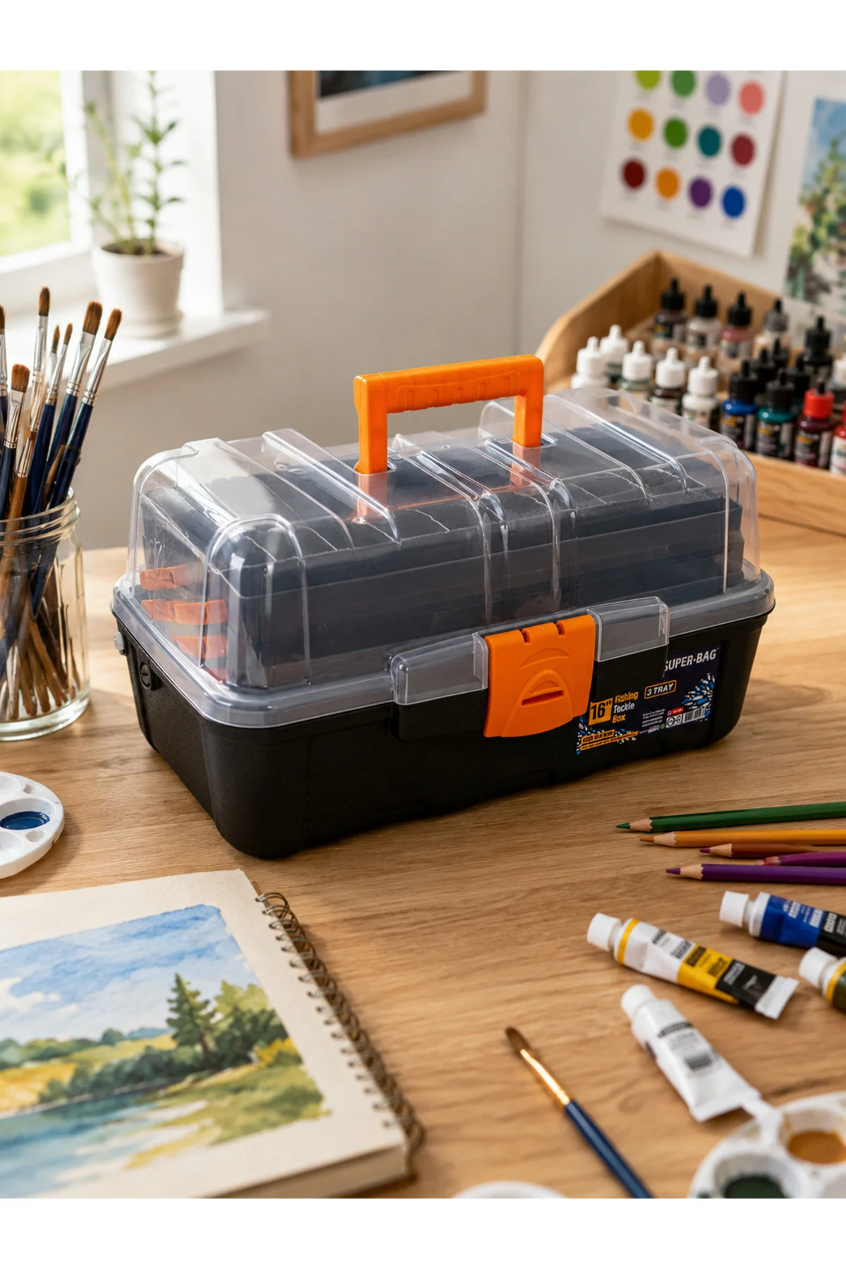 3 Katlı Hobi ve Sanat Malzemeleri Düzenleme Kutusu Boya Kalemi Marker Organizer Çantası 39x20x23,5 cm
