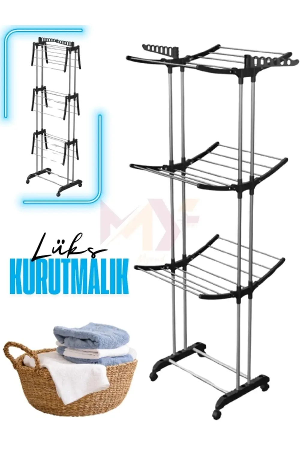 3 Katlı Lüks Çamaşır Kurutmalığı, Portatif Triplex Çamaşırlık, 16
