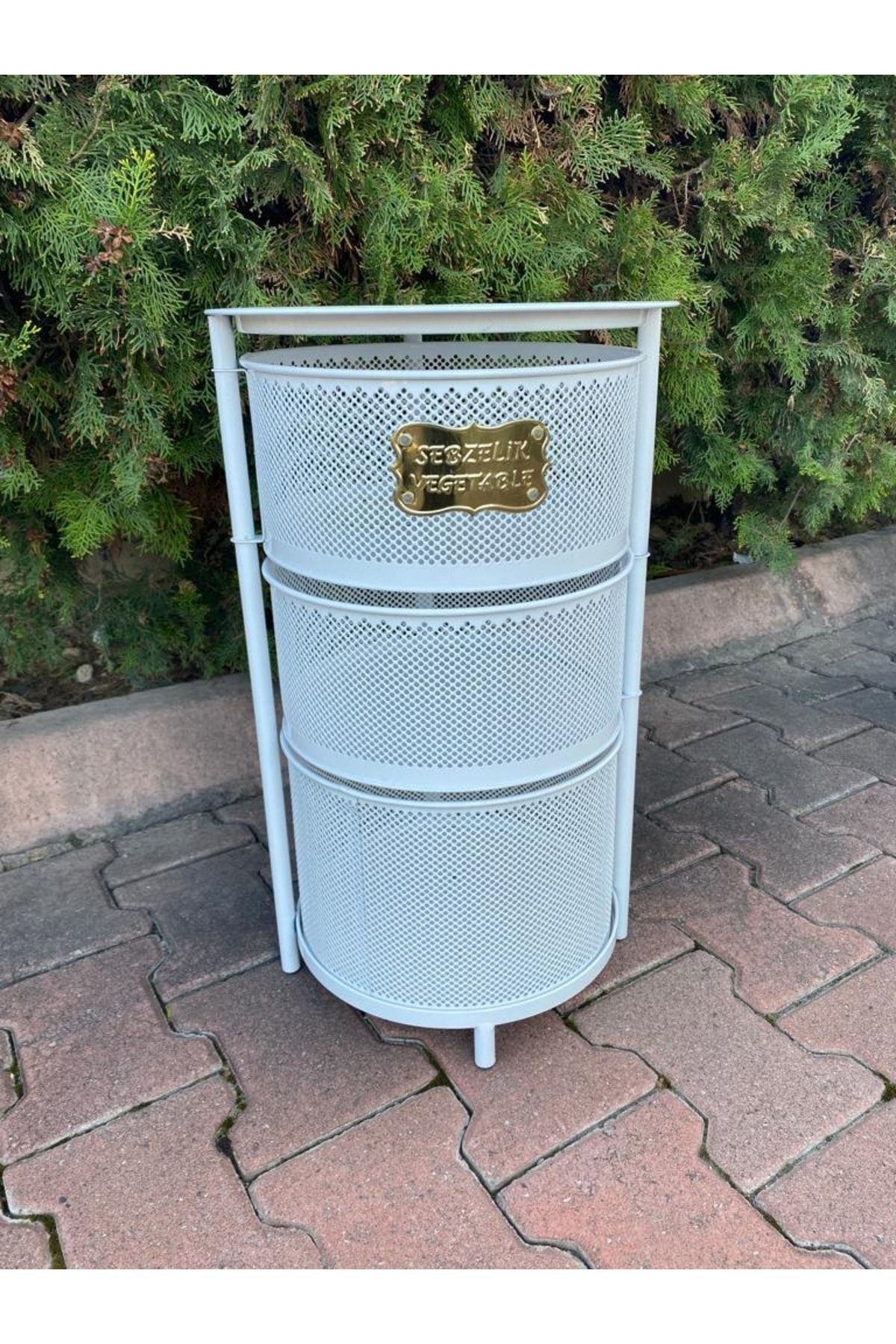 Elif Aksesuar 3 Katlı Metal Açılır Kapanır Paslanmaz Sebzelik Beyaz
