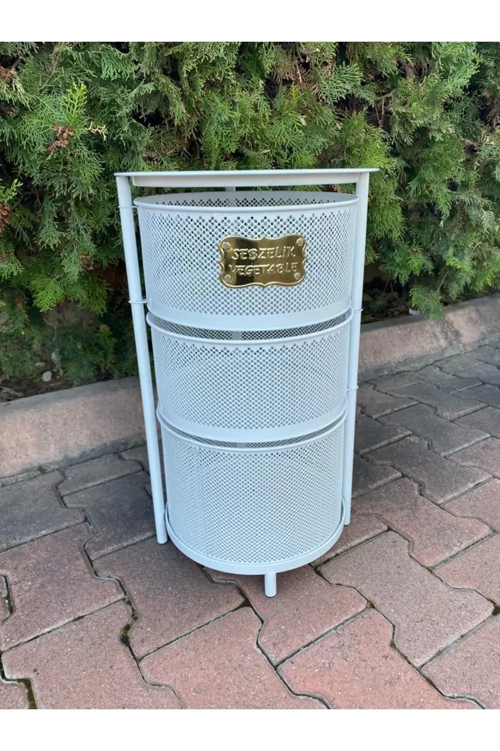 3 Katlı Metal Açılır Kapanır Paslanmaz Sebzelik Beyaz