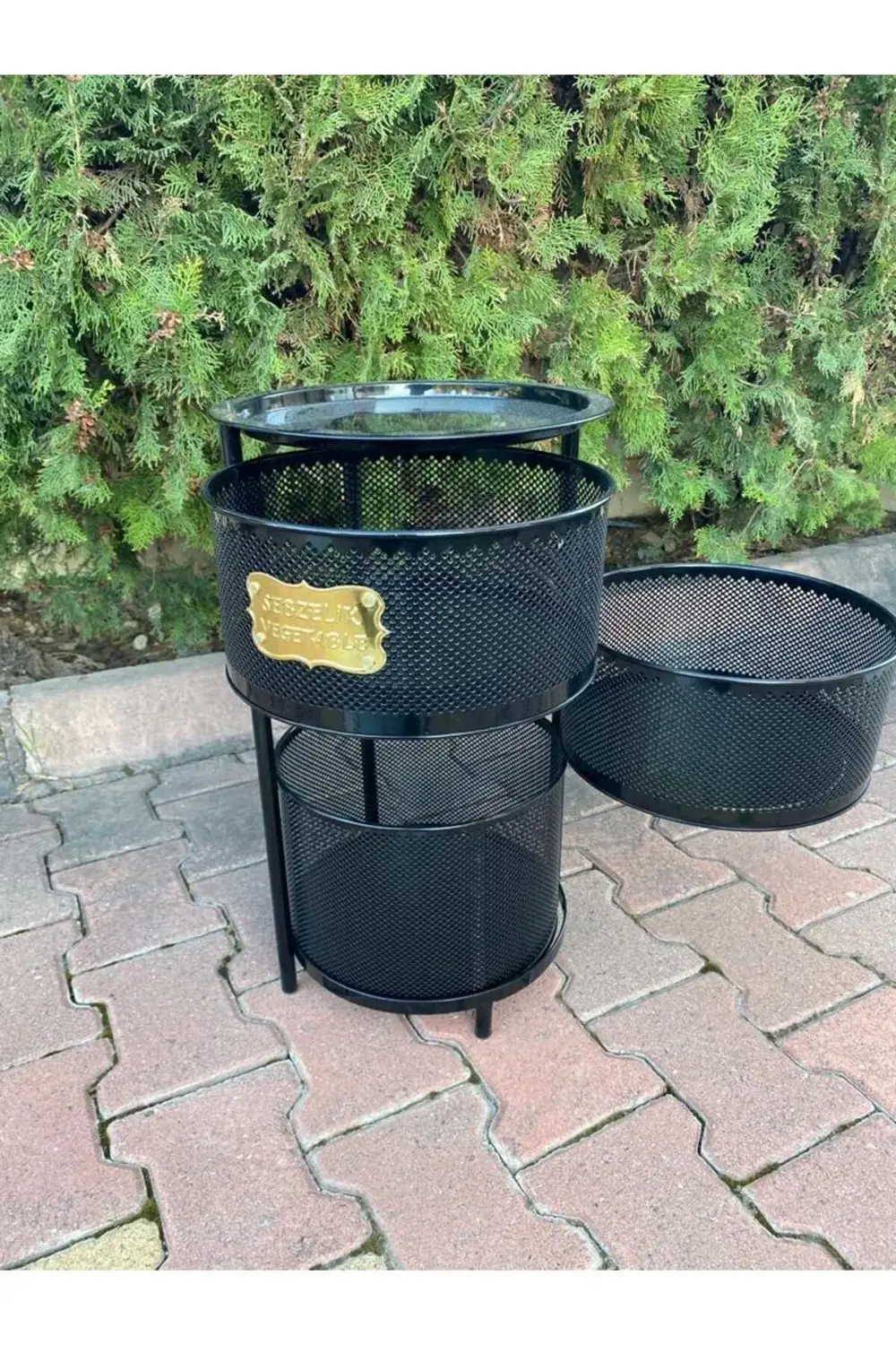 3 Katlı Metal Açılır Kapanır Paslanmaz Sebzelik Siyah