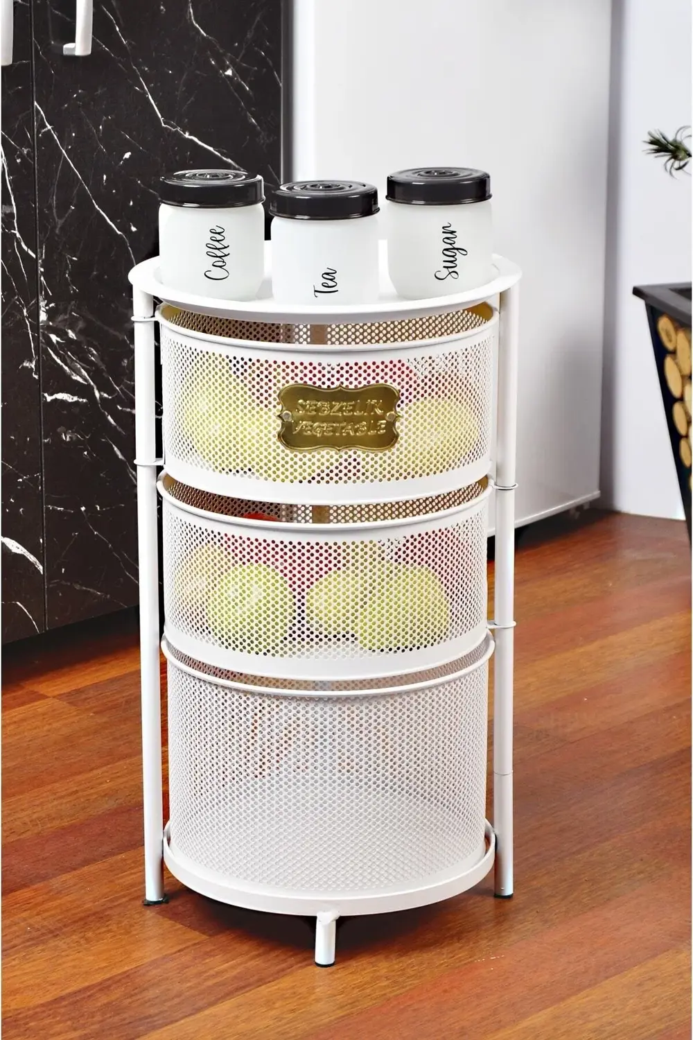 3 Katlı Metal Açılır Kapanır Paslanmaz Sebzelik