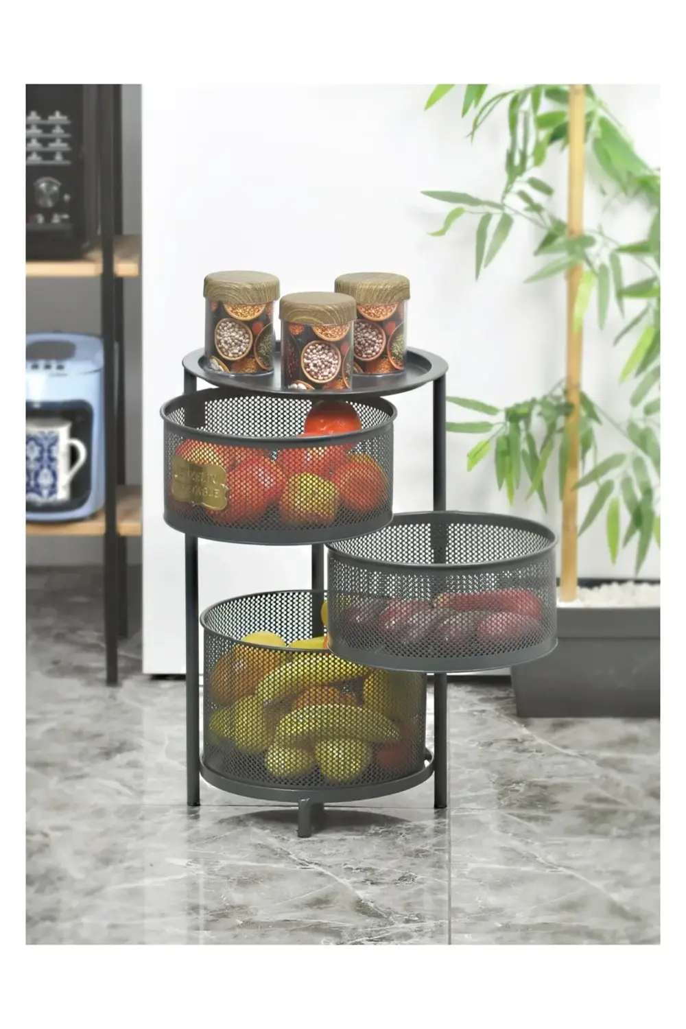 3 Katlı Metal Açılır Kapanır Paslanmaz Sebzelik