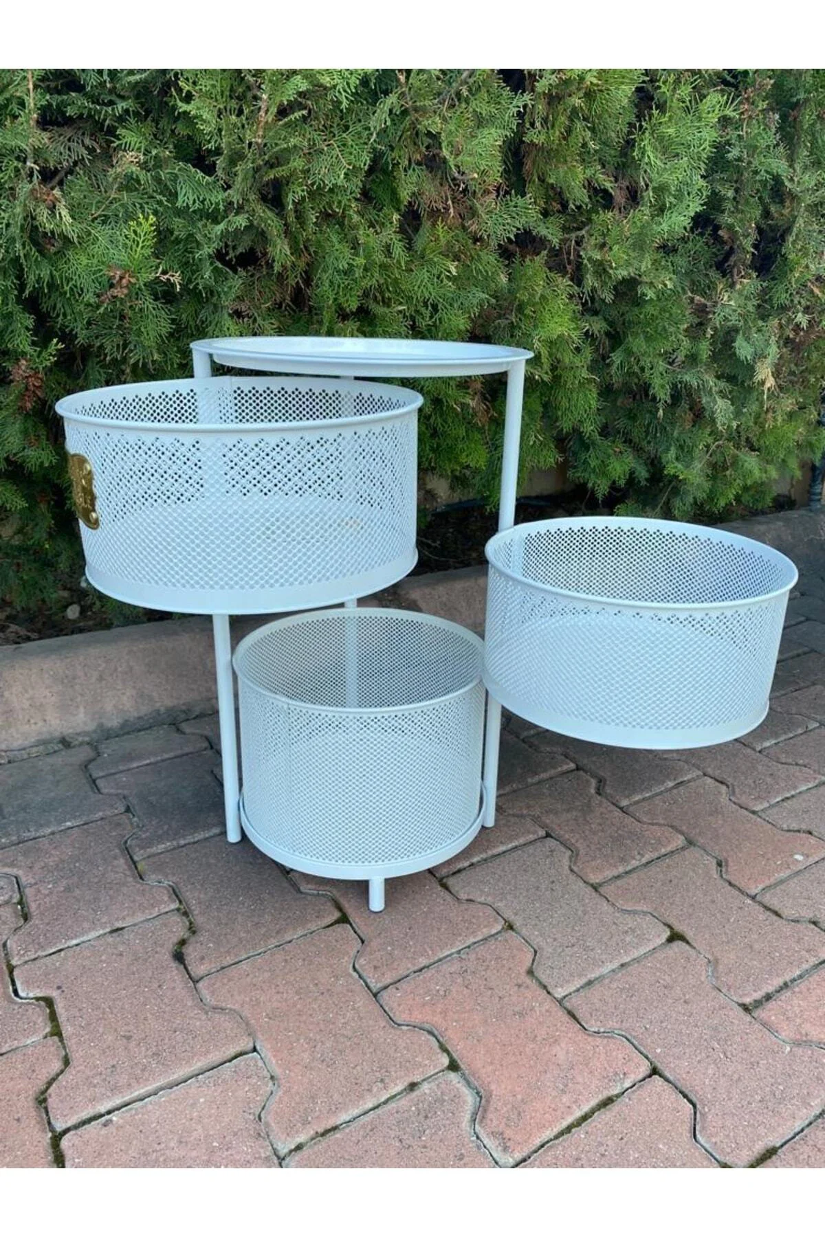 3 Katlı Metal Açılır Kapanır Paslanmaz Sebzelik Beyaz