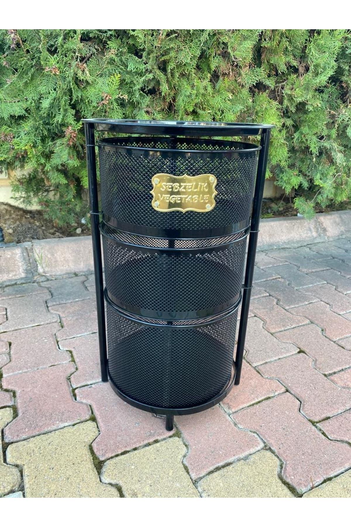 3 Katlı Metal Açılır Kapanır Paslanmaz Sebzelik Siyah