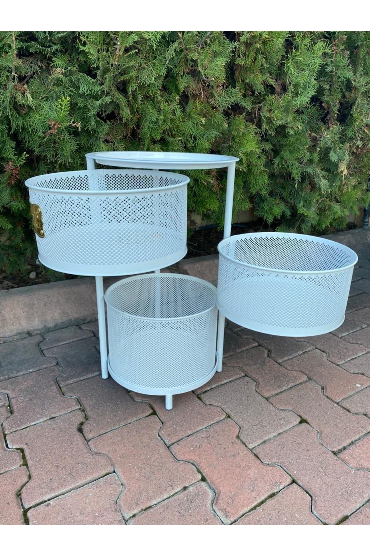 3 Katlı Metal Açılır Kapanır Paslanmaz Sebzelik Beyaz