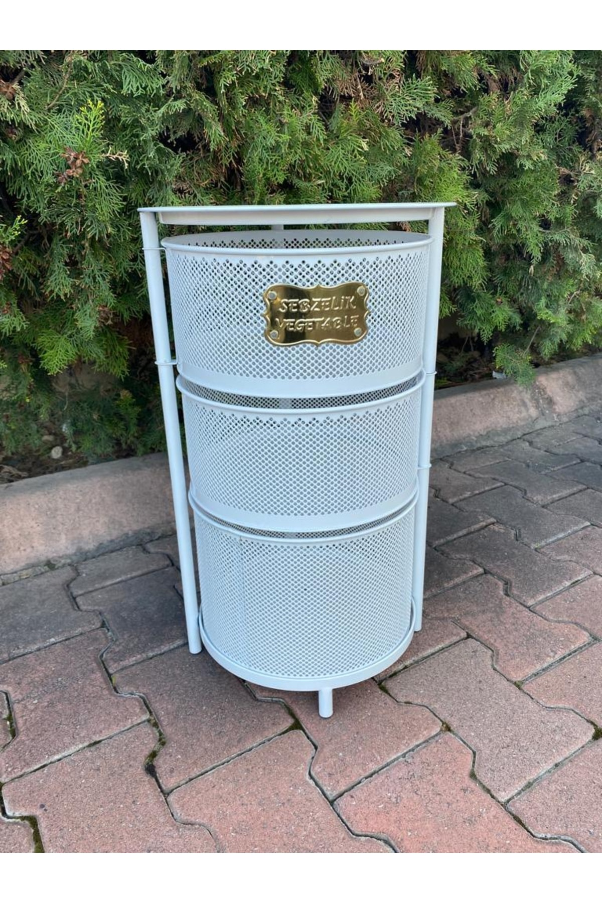 3 Katlı Metal Açılır Kapanır Paslanmaz Sebzelik Beyaz