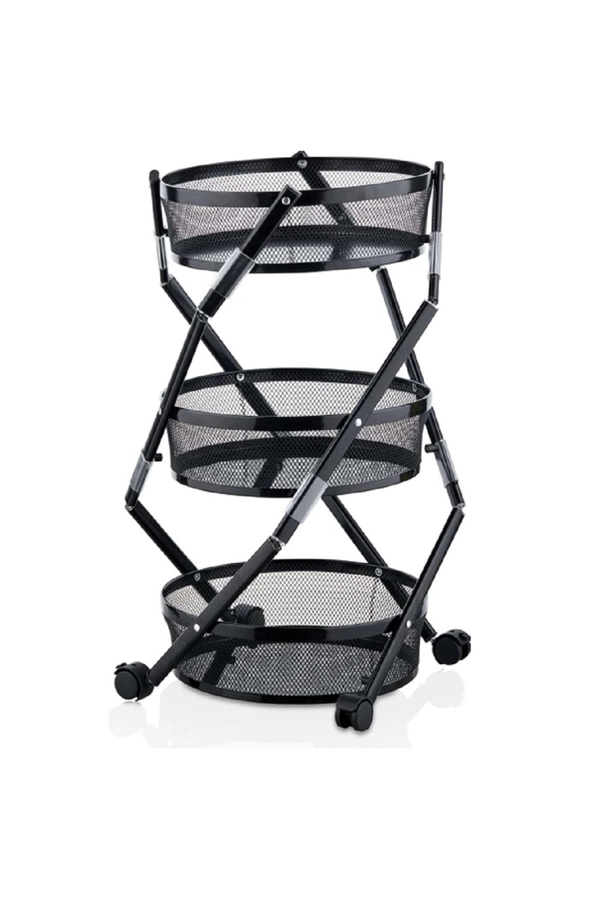 Elif Aksesuar 3 Katlı Pratik Katlanır Metal Siyah Renk Tekerlekli Çok Amaçlı Se