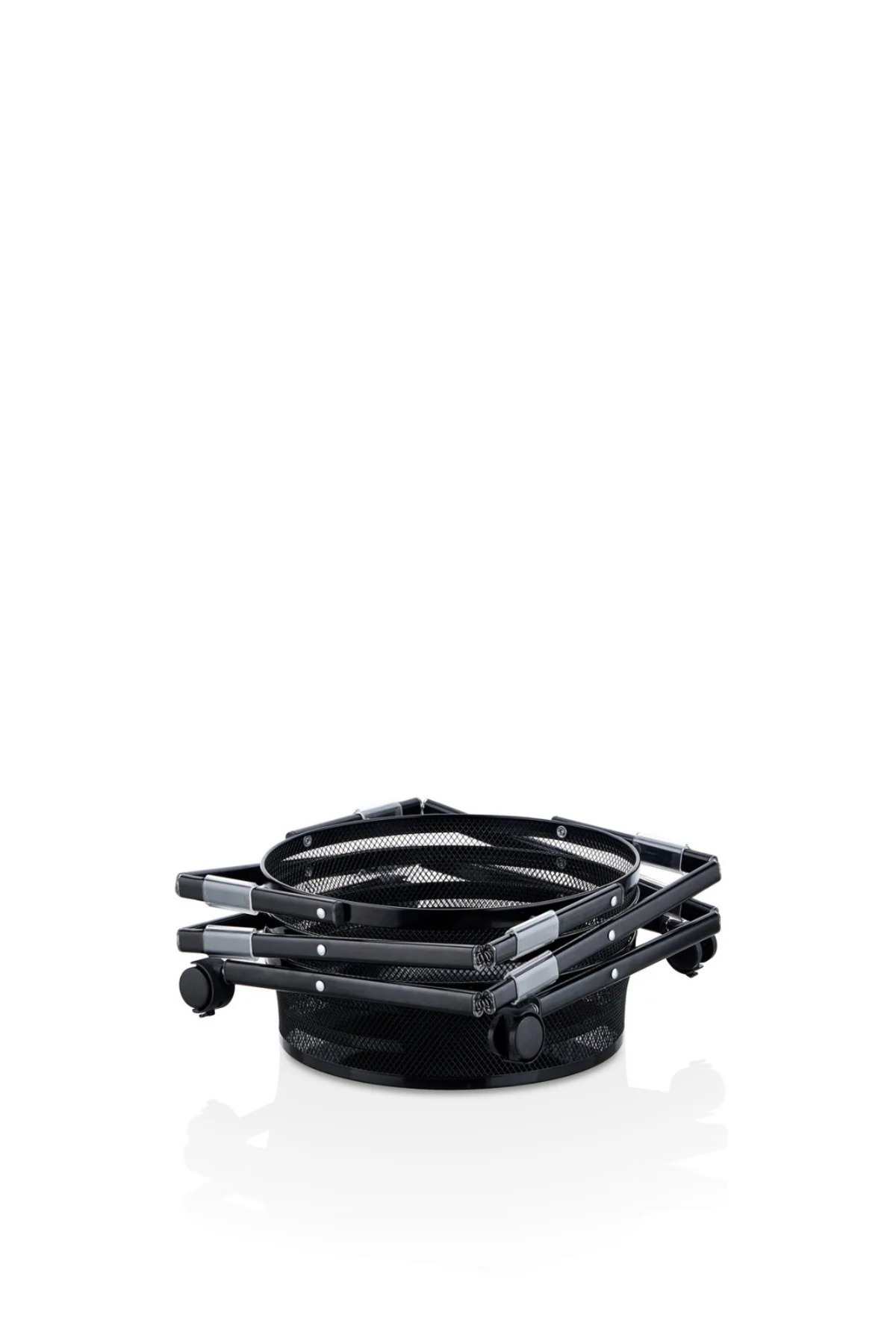 Elif Aksesuar 3 Katlı Pratik Katlanır Metal Siyah Renk Tekerlekli Çok Amaçlı Se