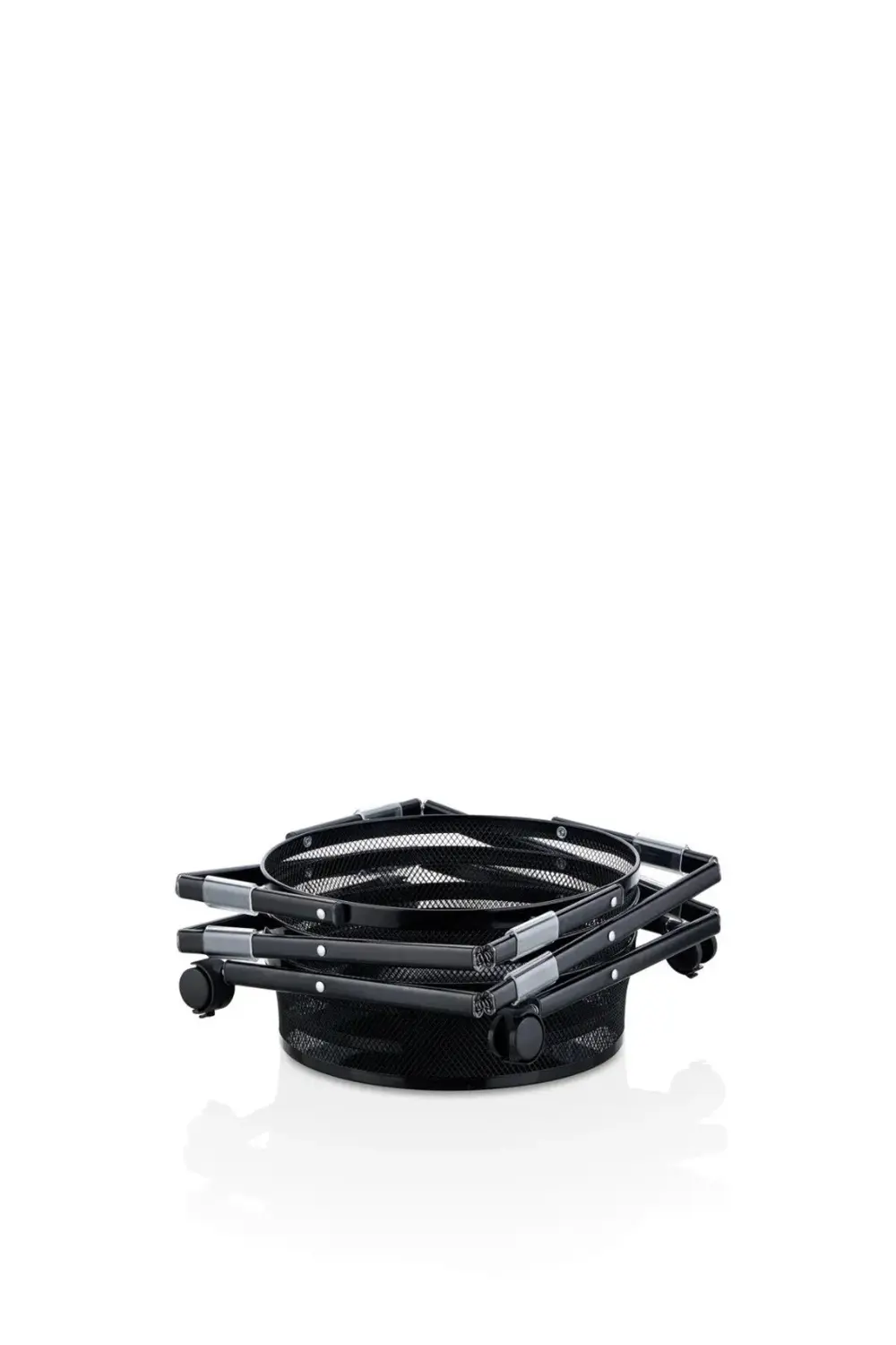 3 Katlı Pratik Katlanır Metal Siyah Renk Tekerlekli Çok Amaçlı Se