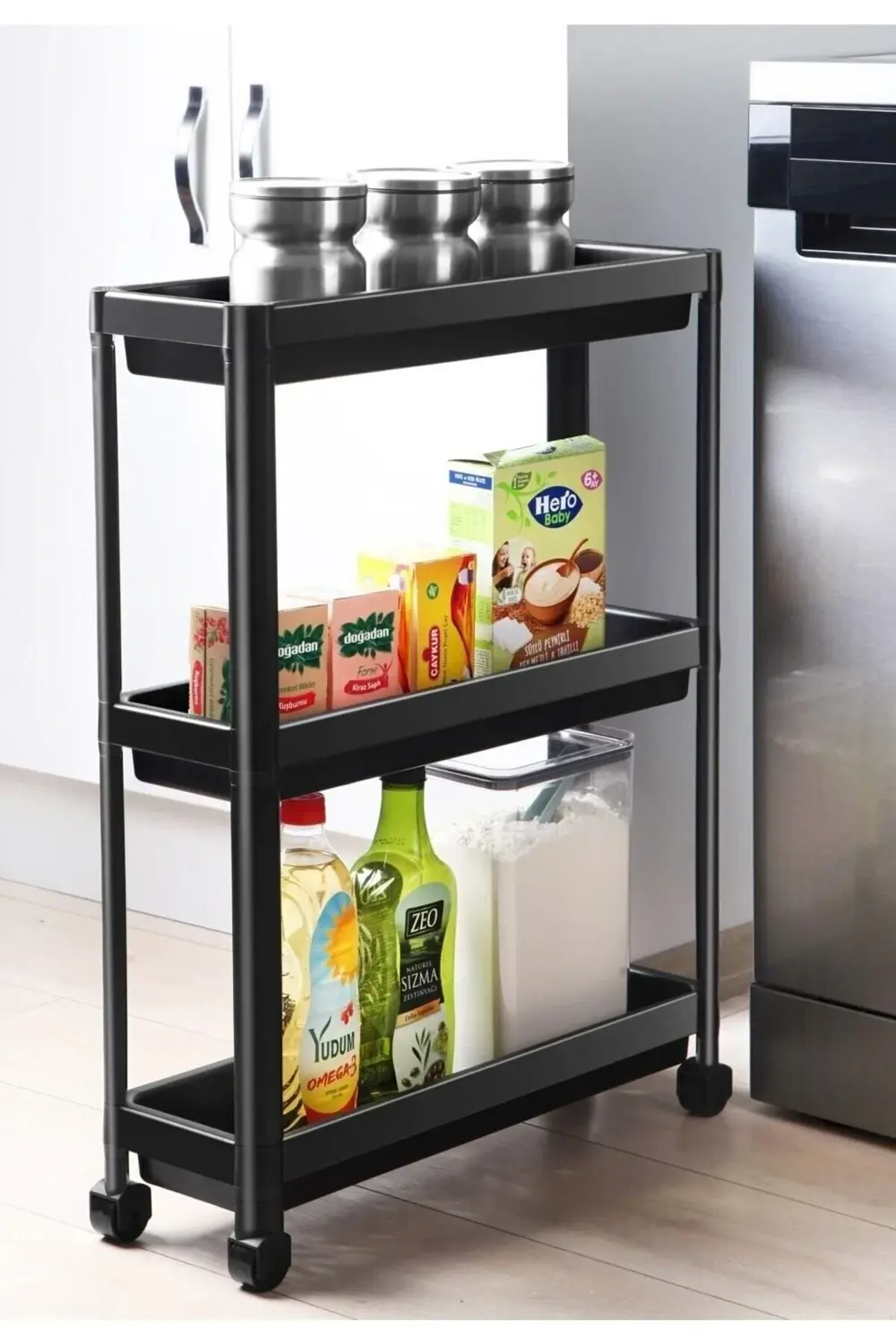 3 Katlı Tekerlekli Raf Ünitesi Mutfak Organizer Banyo Ve Mutfak T