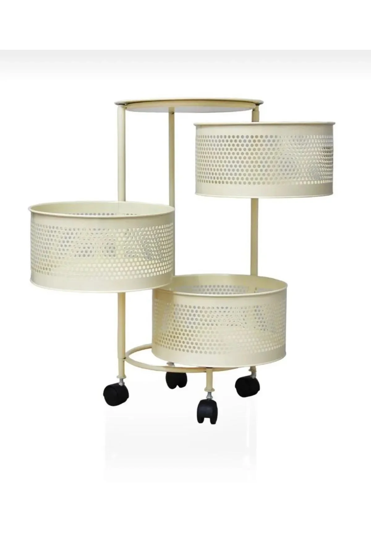 3 Katlı Yana Açılır Krem Tekerlekli Patates Soğan Sepeti Sebze Me