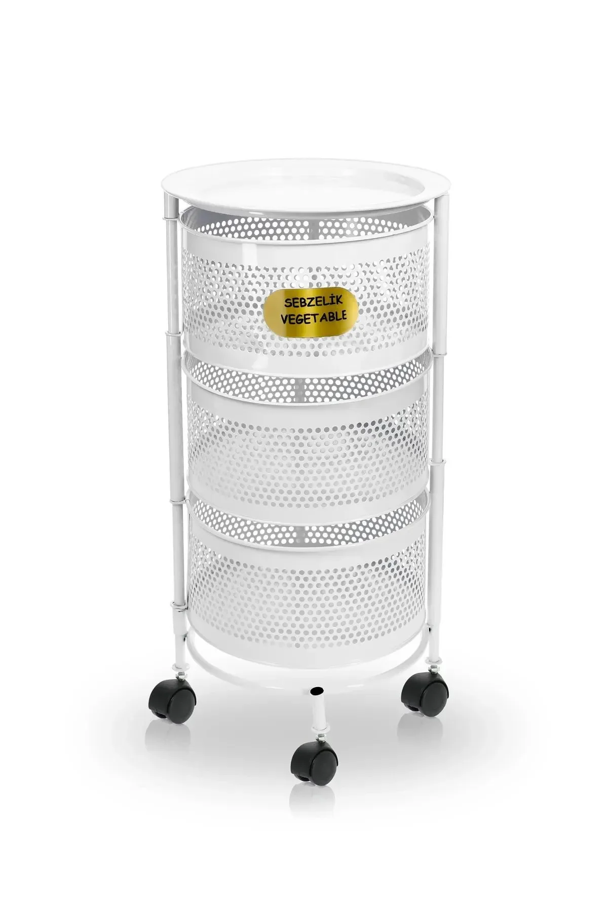 3 Katlı Yana Açılır Krem Tekerlekli Patates Soğan Sepeti Sebze Me