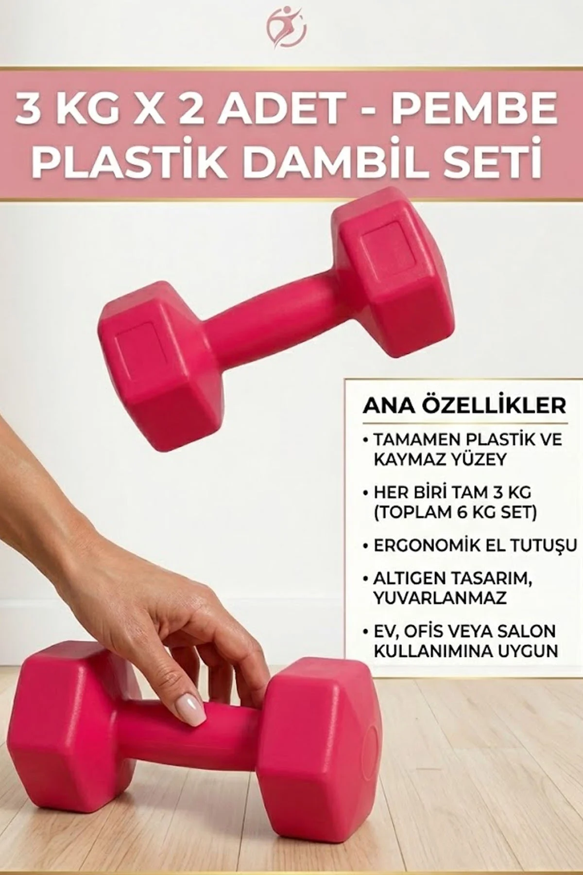 3 Kg x 2 Adet Siyah Plastik Dambıl Seti Toplam 2 Kg El Ağırlığı F