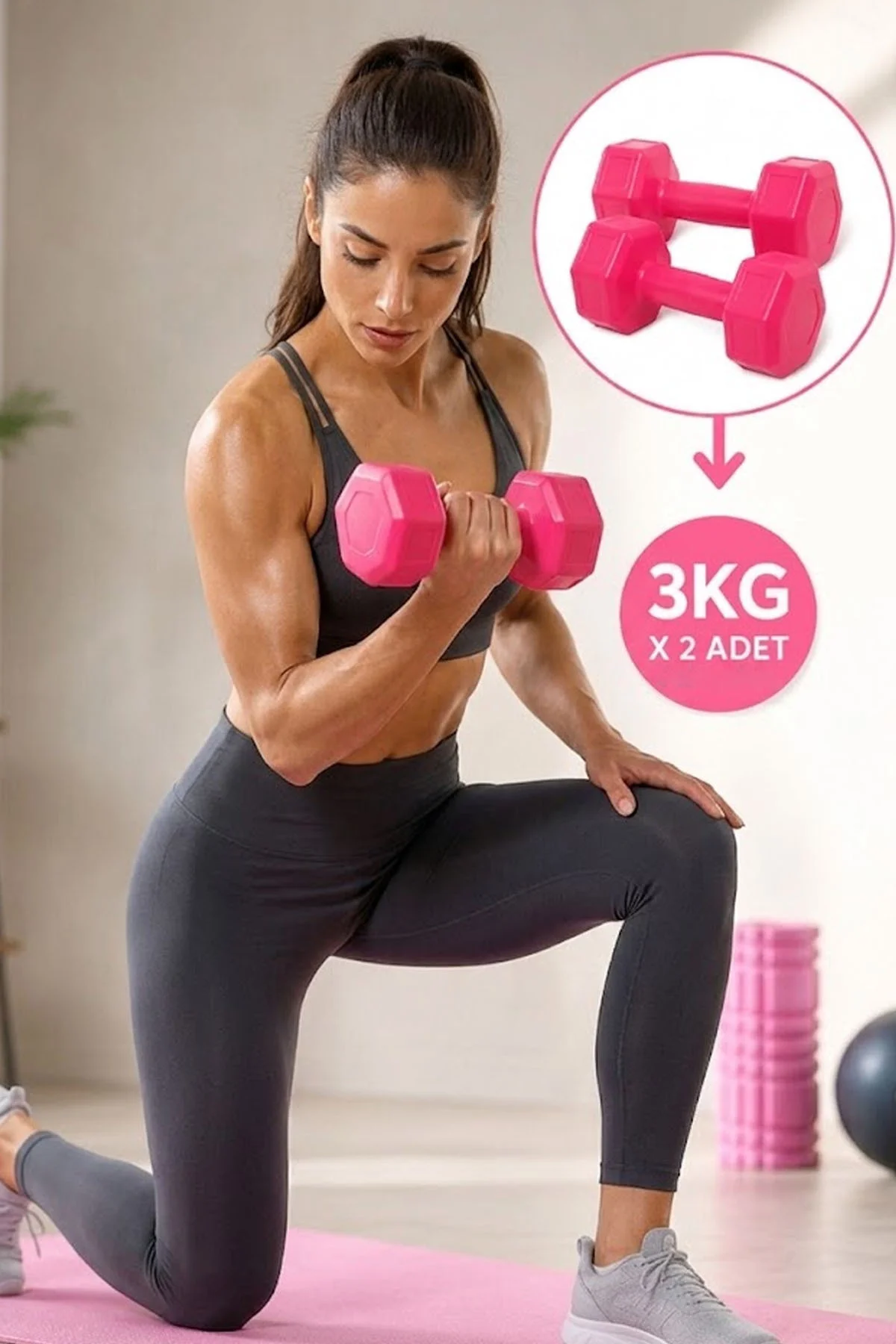 3 Kg x 2 Adet Siyah Plastik Dambıl Seti Toplam 2 Kg El Ağırlığı F