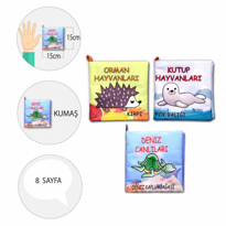 3 Kitap Tox Orman, Deniz ve Kutup Hayvanları Kumaş Sessiz Kitap T
