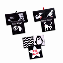 3 Kitap Tox Siyah-Beyaz Evcil, Vahşi Hayvanlar ve Bebek Kumaş Ses