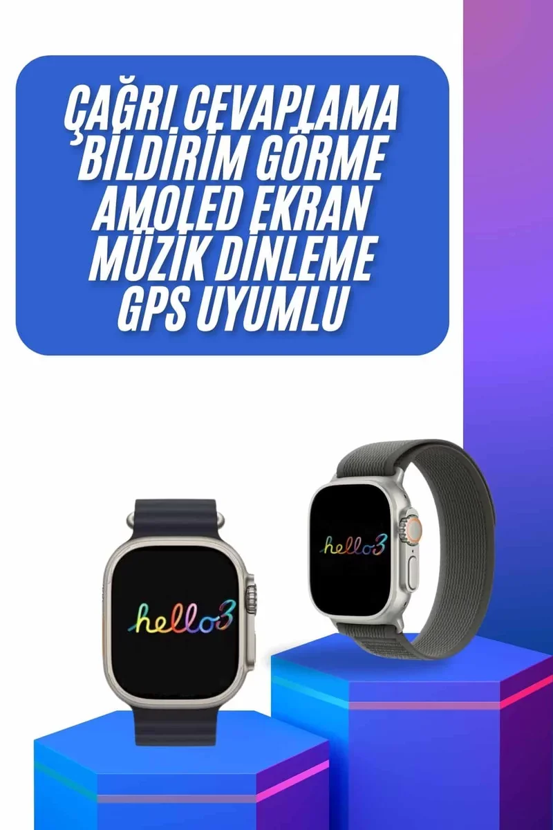 3 Kordonlu Akıllı Saat 49mm Amoled Ekran - Bluetooth Arama ve Sağlık Takibi Cihazı