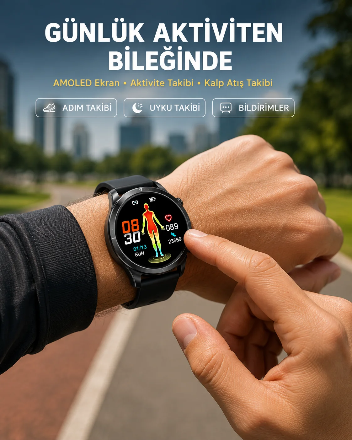 3 Kordonlu AMOLED Akıllı Saat – Sağlık Takipli