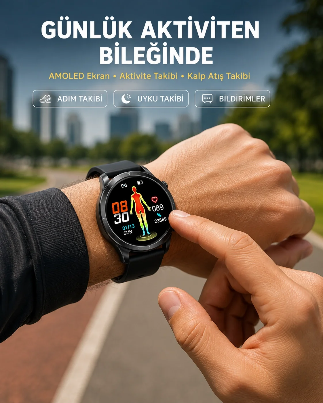 3 Kordonlu AMOLED Akıllı Saat – Sağlık Takipli