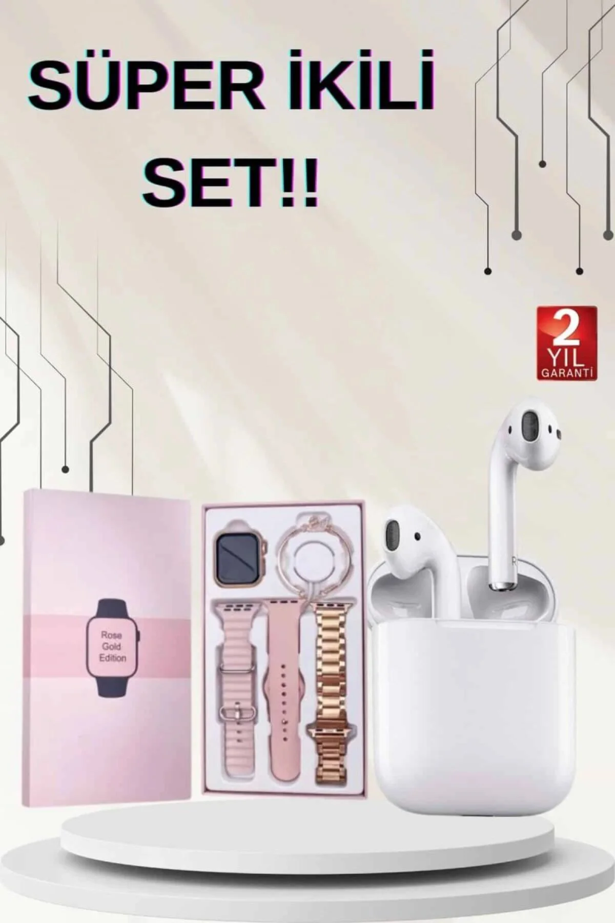 3 Kordonlu Dokunmatik Ekran Akıllı Saat Ve 2.nesil Kablosuz Bluetooth Kulaklık Anc/enc