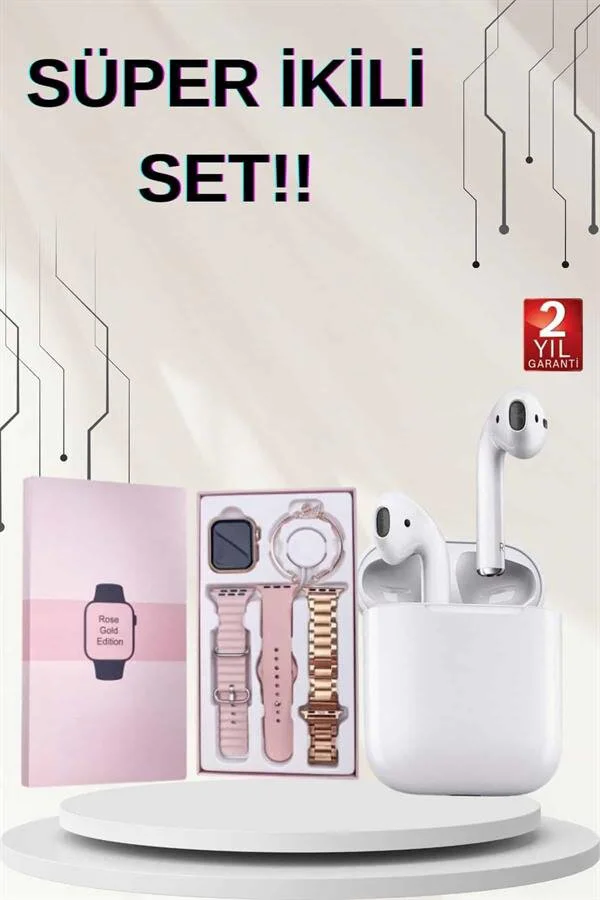 3 Kordonlu Dokunmatik Ekran Akıllı Saat ve 2.Nesil Kablosuz Bluetooth Kulaklık ANC/ENC - Kadın Akıllı Saat, AMOLED, Wireless Şarj