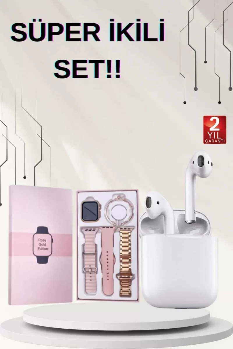 3 Kordonlu Dokunmatik Ekran Akıllı Saat ve 2.Nesil Kablosuz Bluetooth Kulaklık ANC/ENC - Lisinya