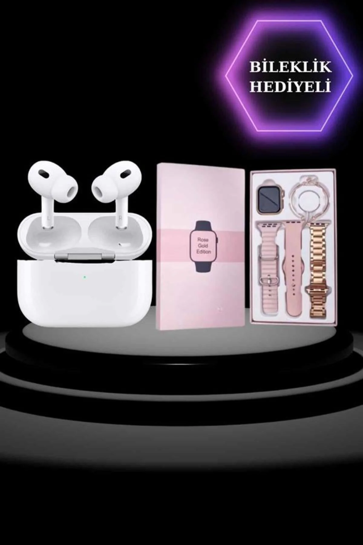 3 Kordonlu Pembe Amoled Ekran Akıllı Saat ve Yeni Nesil Pro Kablo