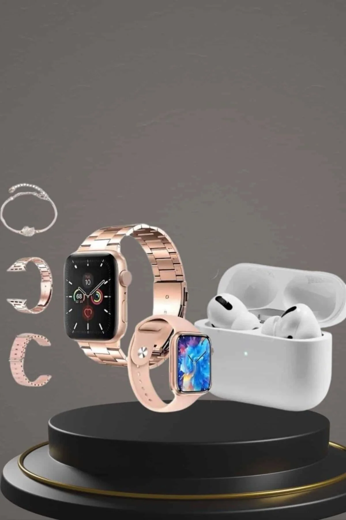 3 Kordonlu Pembe Amoled Ekran Akıllı Saat Ve Yeni Nesil Pro Kablo