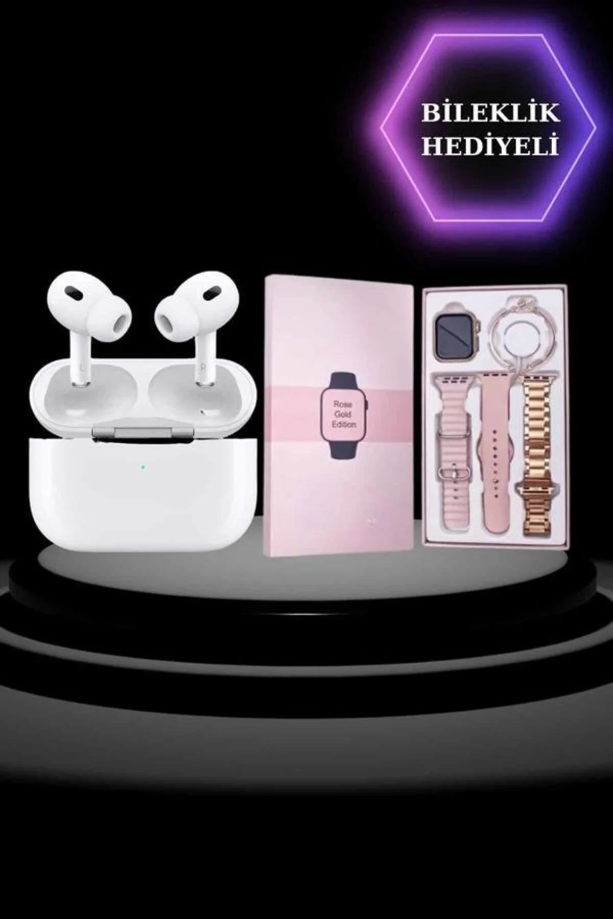 3 Kordonlu Pembe Amoled Ekran Akıllı Saat Ve Yeni Nesil Pro Kablo