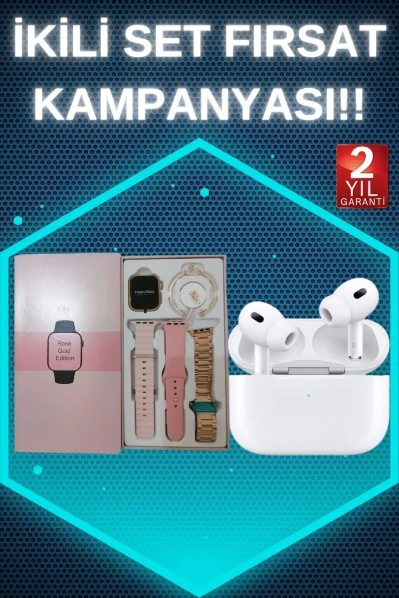 3 Kordonlu Pembe Amoled Ekran Akıllı Saat ve Yeni Nesil Pro Kablo