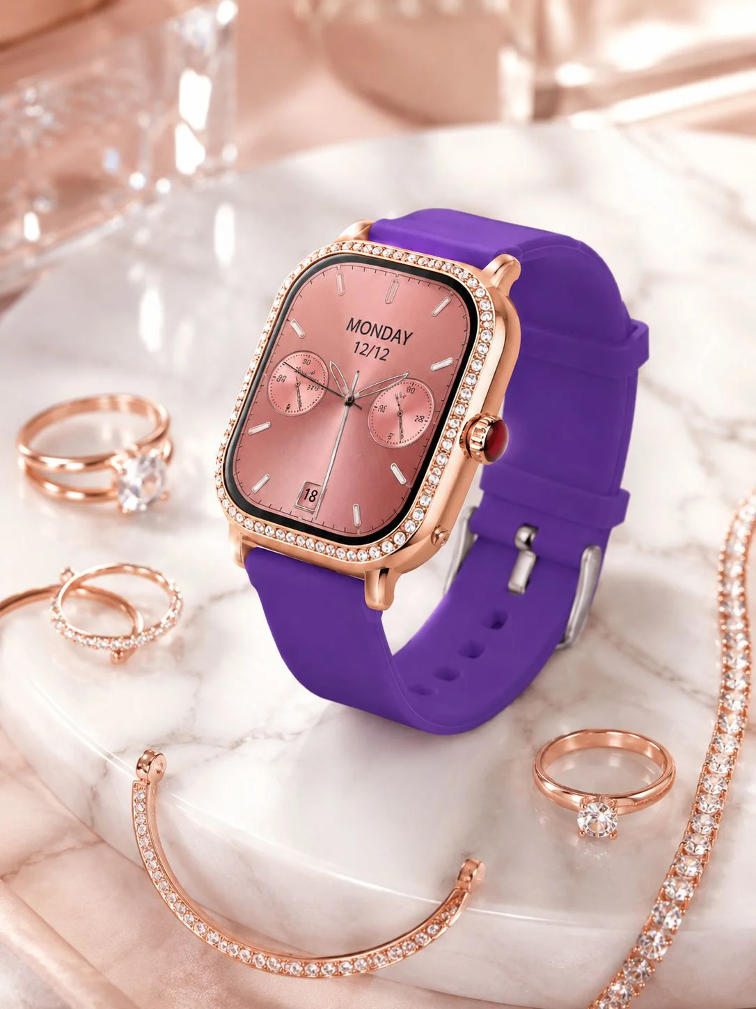 3 Kordonlu Rose Gold Kasalı Kadın Akıllı Saat Seti
