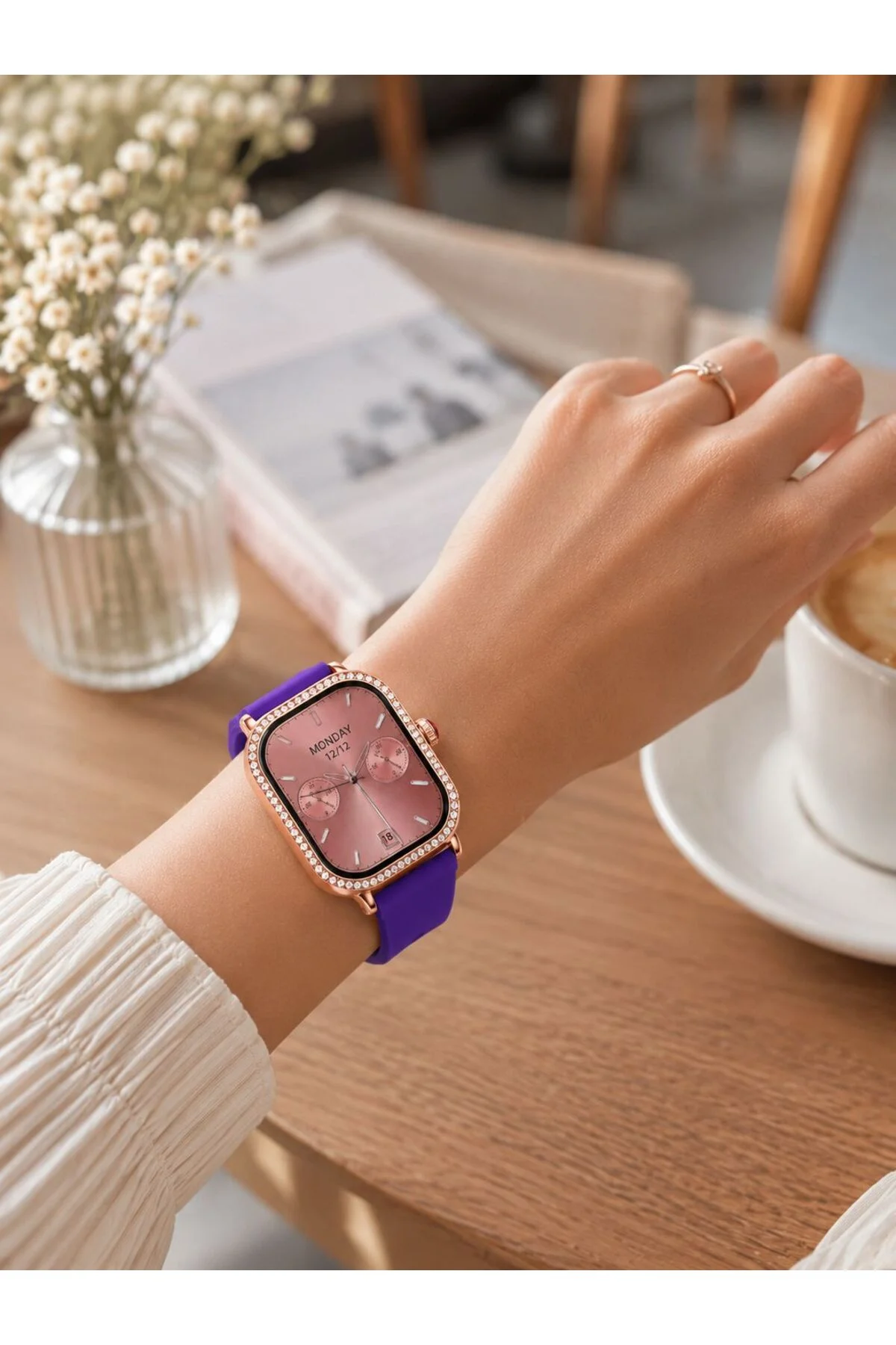3 Kordonlu Rose Gold Kasalı Kadın Akıllı Saat Seti 3 Kordonlu Rose Gold Kasalı Kadın Akıllı Saat Seti - Görsel 4
