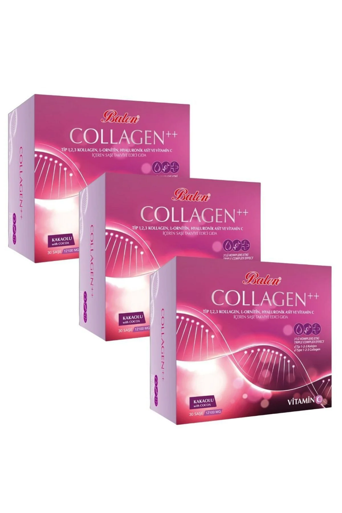 3 Kutu Collagen Tip 1,2,3 Kolajen L-ornitin, Hyaluronik Asit Ve Vitamin C Içeren 30 Saşe 12100 Mg