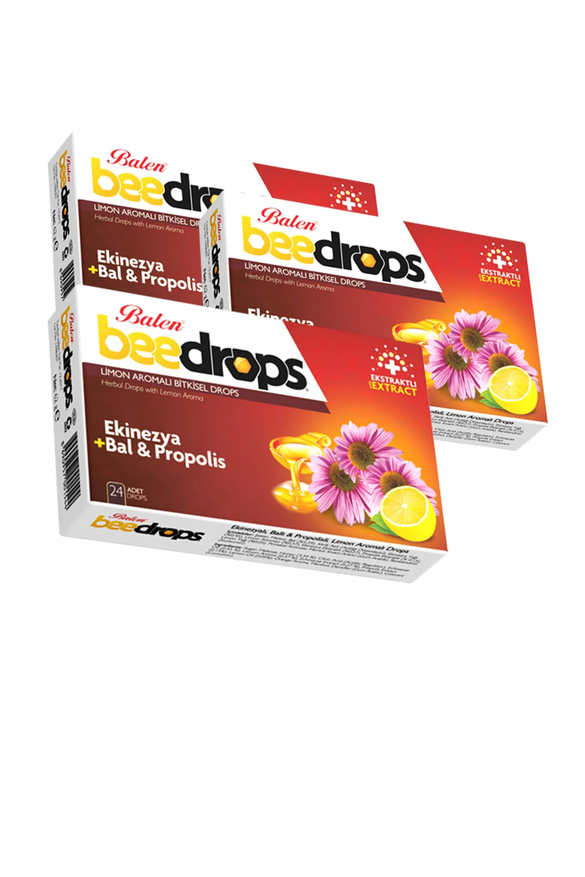 3 Kutu Ekinezya Bal Ve Propolis Limon Aromalı Bitkisel Beedrops 24 Adet X 3 Pastil Bee Drops