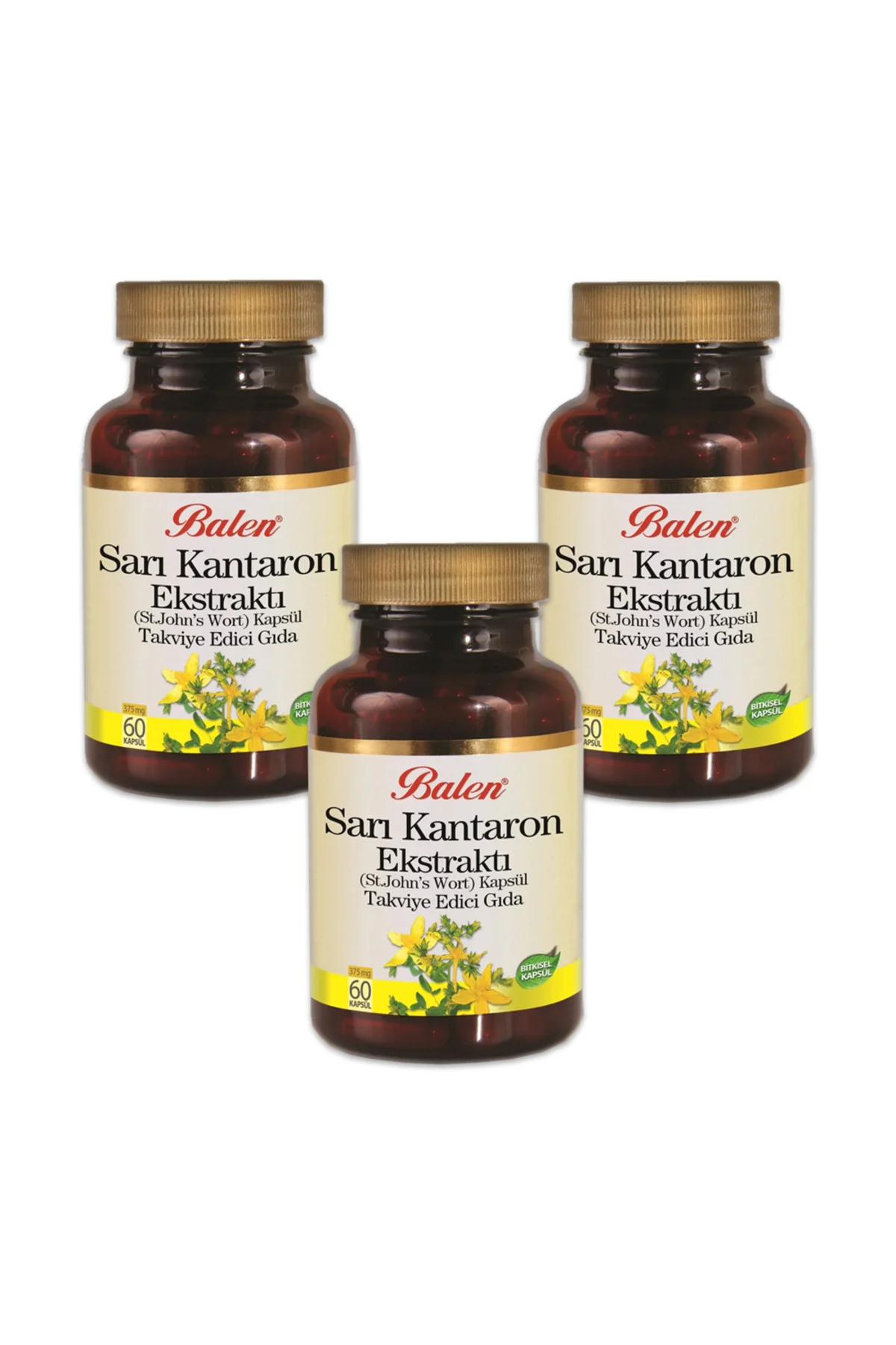 3 Kutu Sarı Kantaron Ekstraktı Kapsül St. John's Wort 375mg X 60 Kapsül Sarı Kantoron