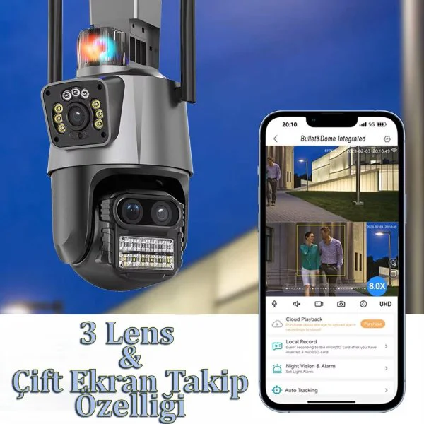 3 Lens Wi-Fi Bağlantılı Güvenlik Kamerası