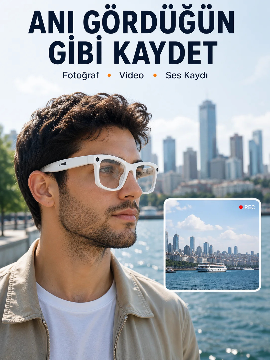 3 Lensli Kameralı Akıllı Gözlük AI Sesli Asistan Çeviri Bluetooth Görüşme Müzik Fotoğraf Video Kayıt Özellikli Fiyatı, Yorumları ve Özellikleri