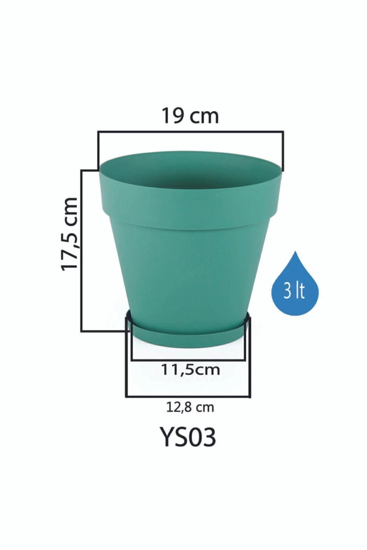 3 Litre 19çap 17,5boy Mat Kırık Beyaz Renk Dekoratif Plastik Saksı Yalı No3 Beyaz
