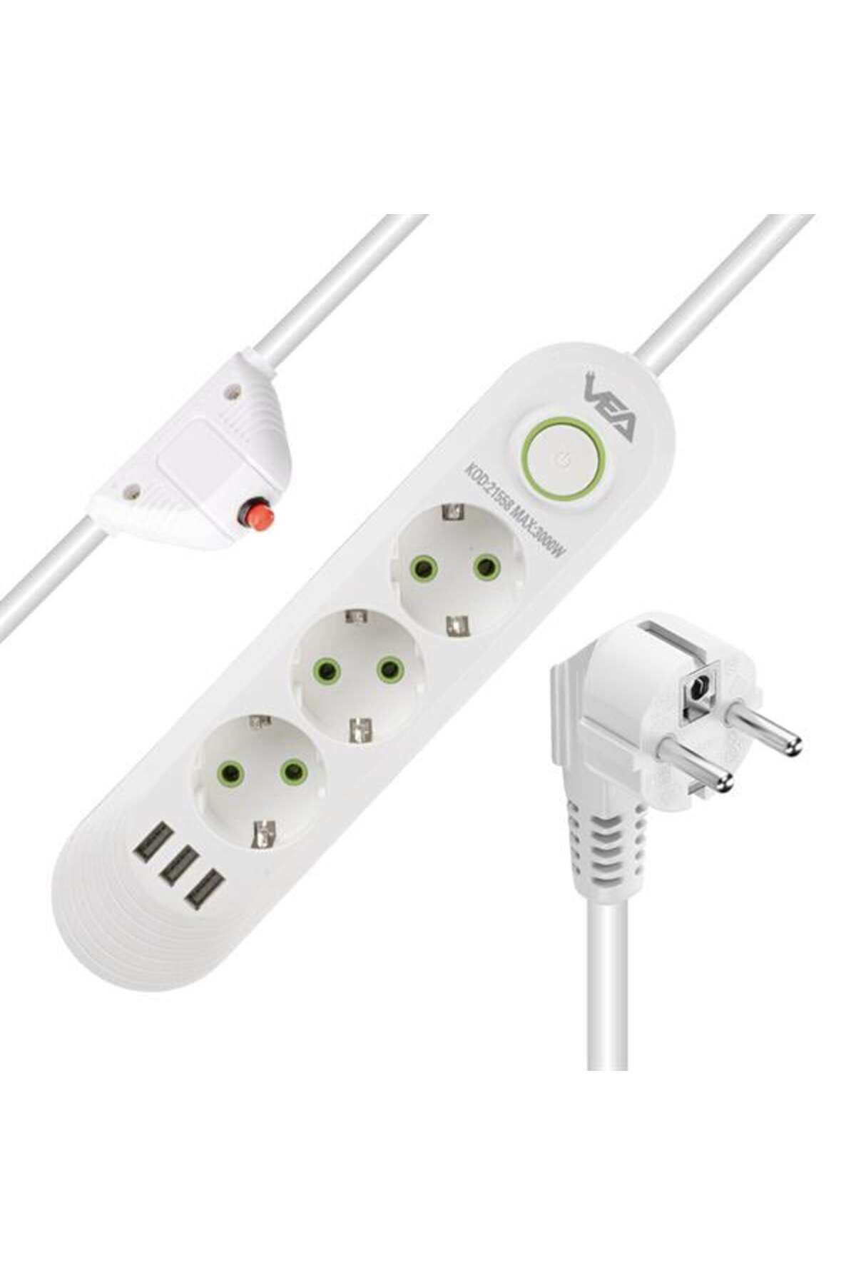 3 lü 1.5 Metre Uzatma Kablolu 3 Usb li Beyaz Akım Korumalı Gurup 3 lü 1.5 Metre Uzatma Kablolu 3 Usb li Beyaz Akım Korumalı Gurup