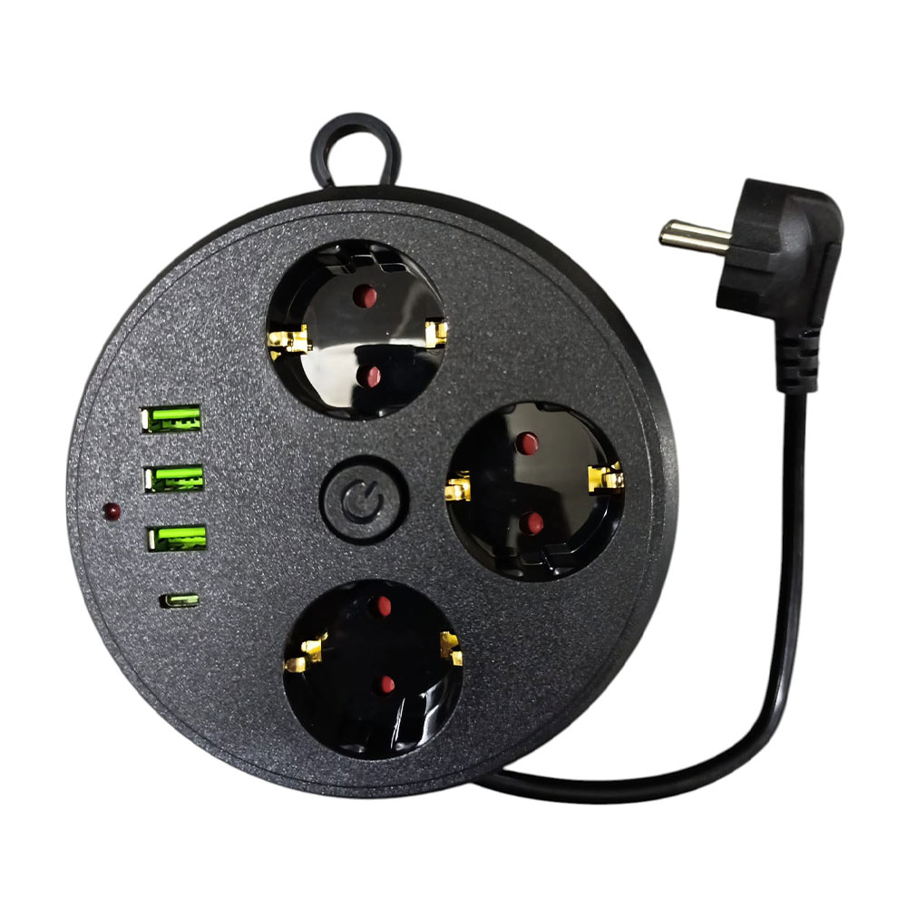3 Lü Akım Korumalı Priz Makaralı Anahtarlı 16A 4000 Watt 3 x Usb