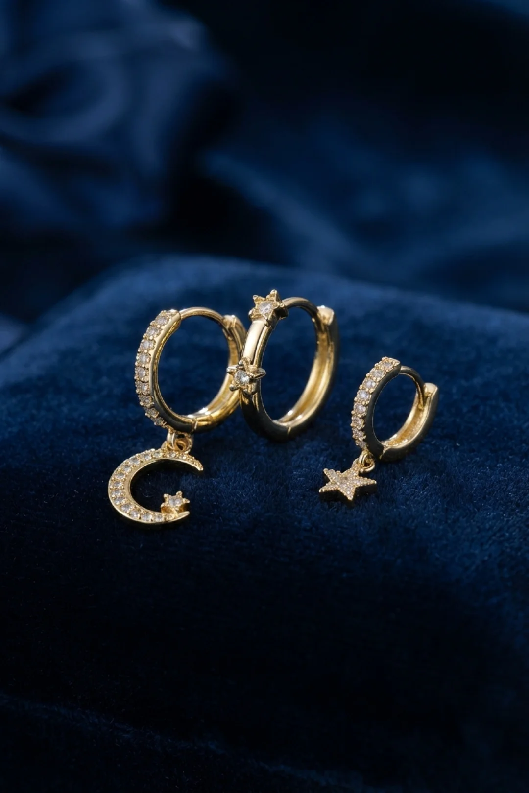 3 lü Ay ve Yıldız Model Gold Renk Set Küpe TJ-BKP11962
