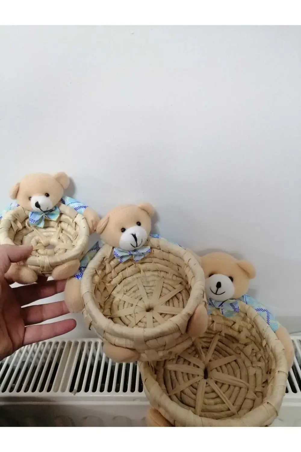 3 Lü Ayıcık Figürlü Hasır Küçük Sele 18,14,10cm