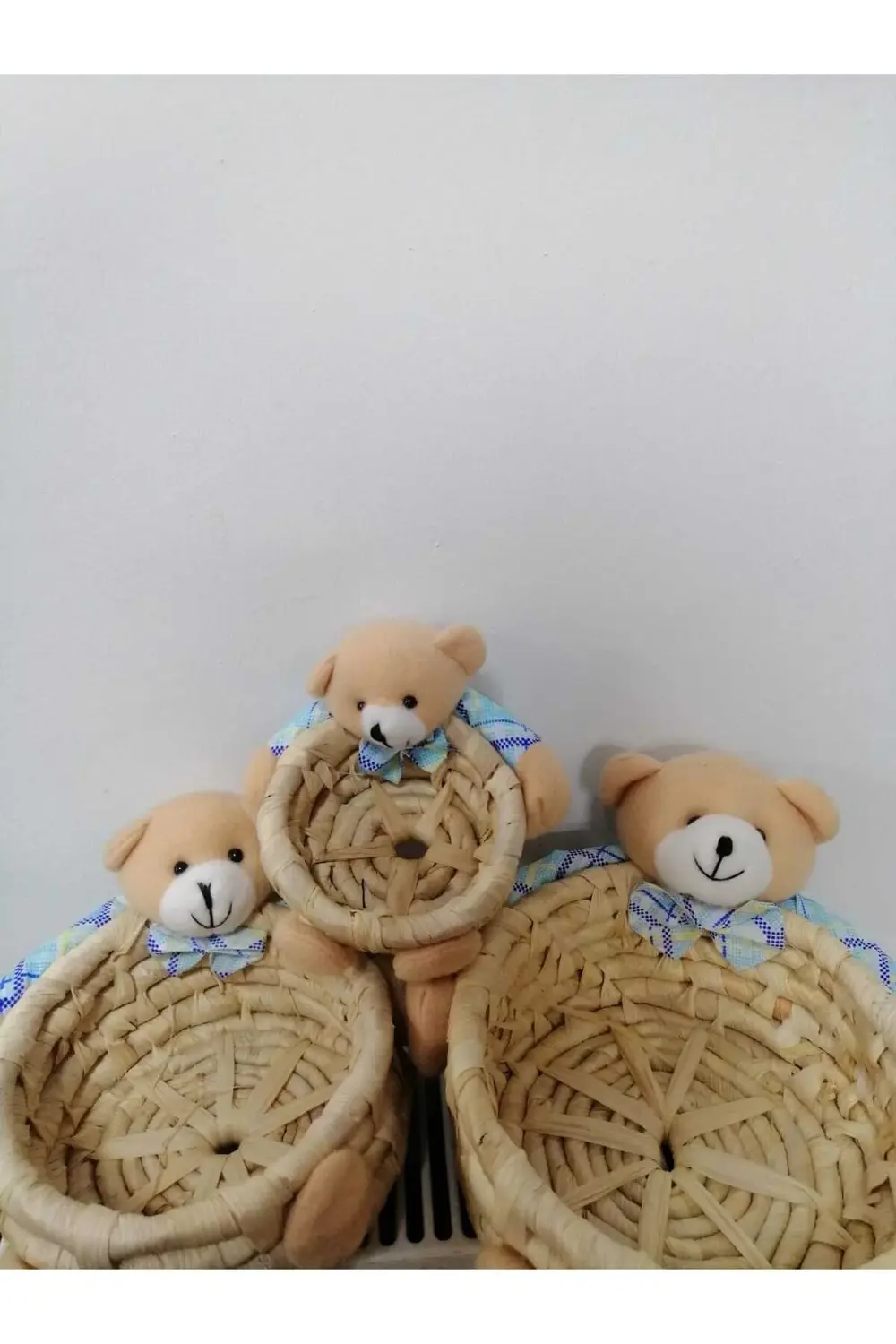 3 Lü Ayıcık Figürlü Hasır Küçük Sele 18,14,10cm