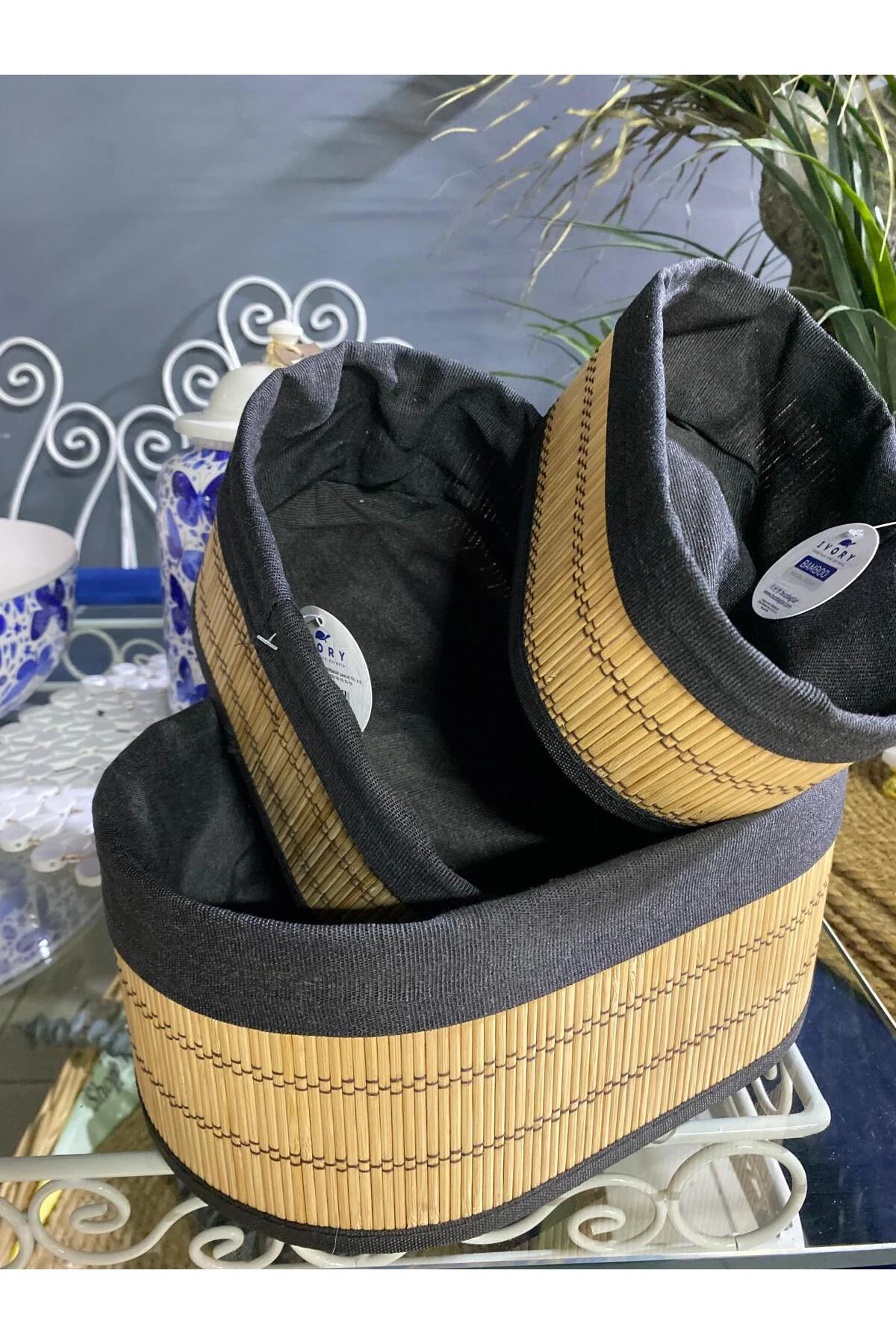 3 Lü Bambu Çok Amaçlı Düzenleyici Sepet Natural