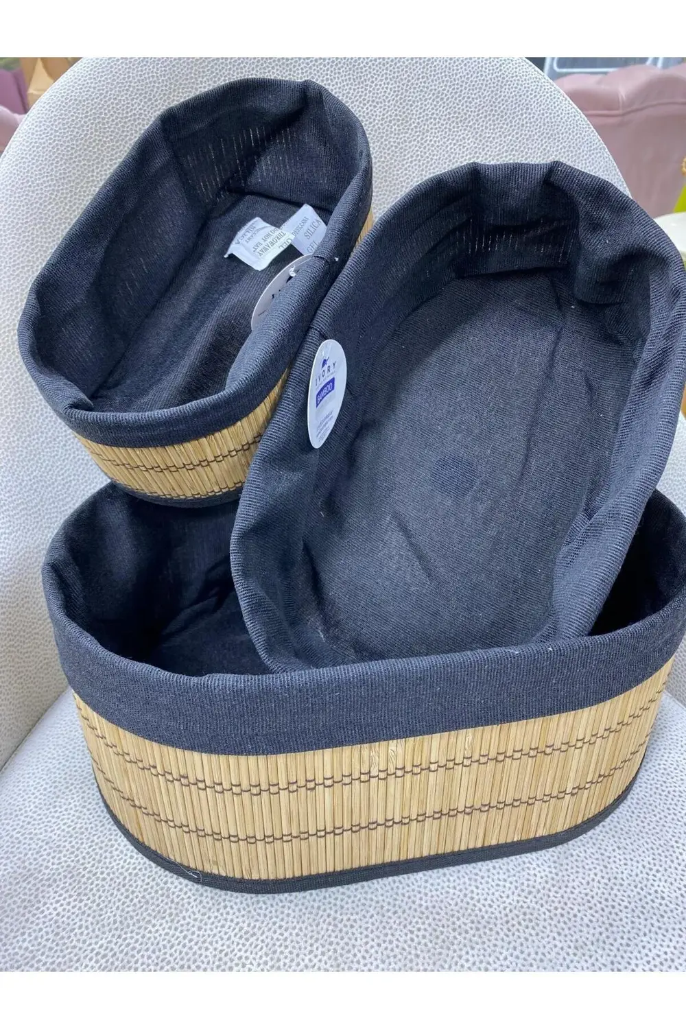 3 Lü Bambu Çok Amaçlı Düzenleyici Sepet Natural