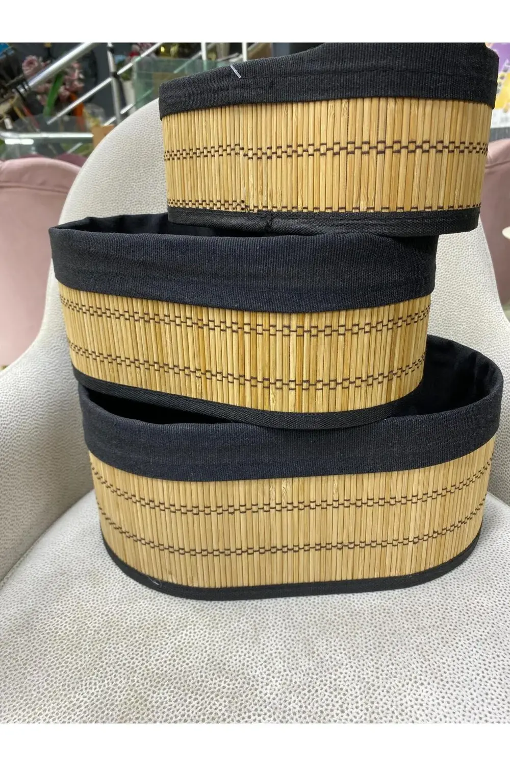 3 Lü Bambu Çok Amaçlı Düzenleyici Sepet Natural
