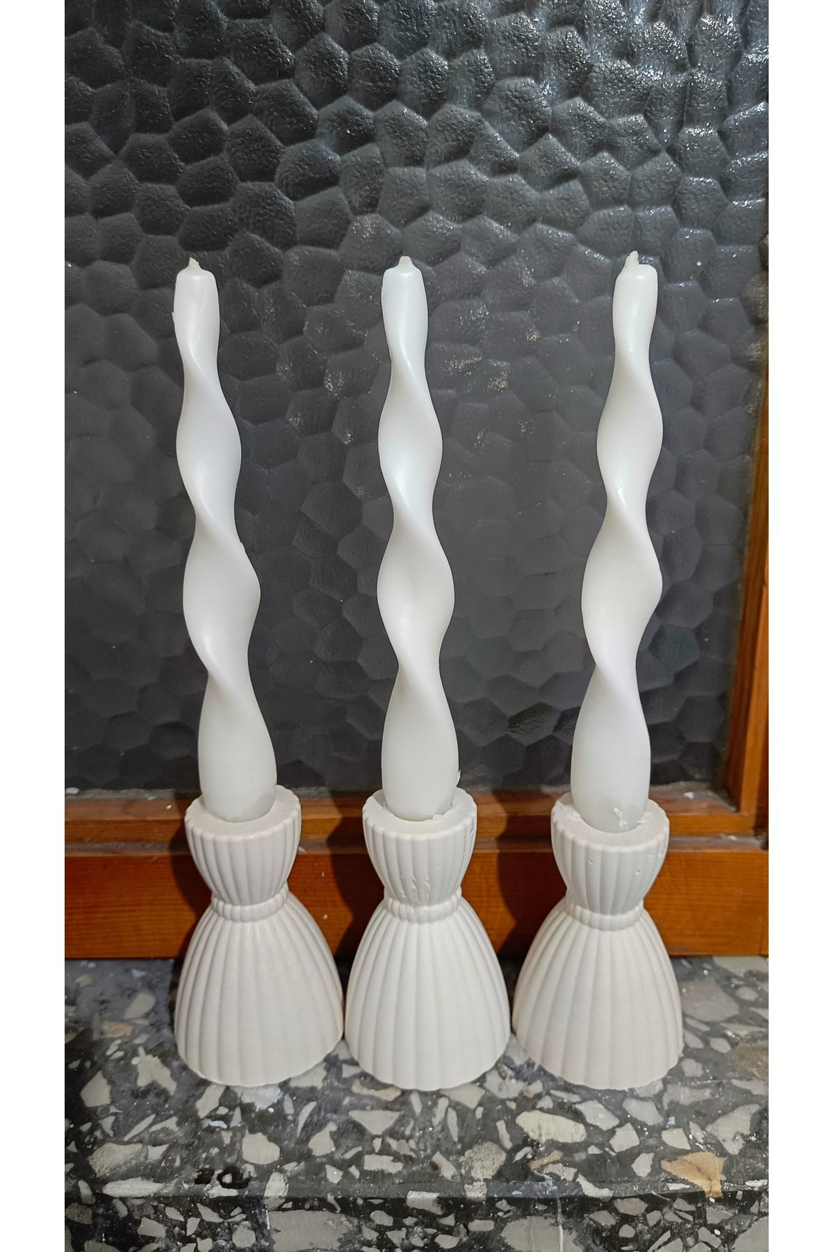 Bidünya Renk 3 Lü Burgulu Spiral Yaprak Mum 21 Cm