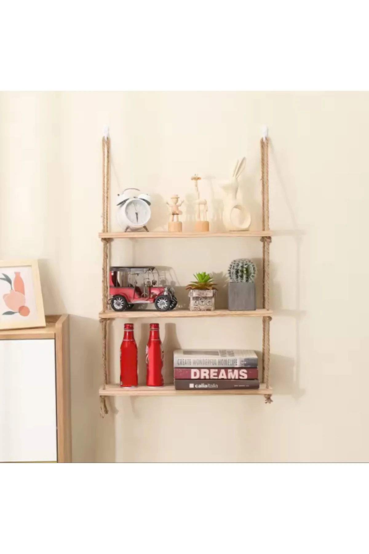 3 lü halatlı duvar rafı ,mutfak rafı,banyo rafı,3 lü set,uçan raf
